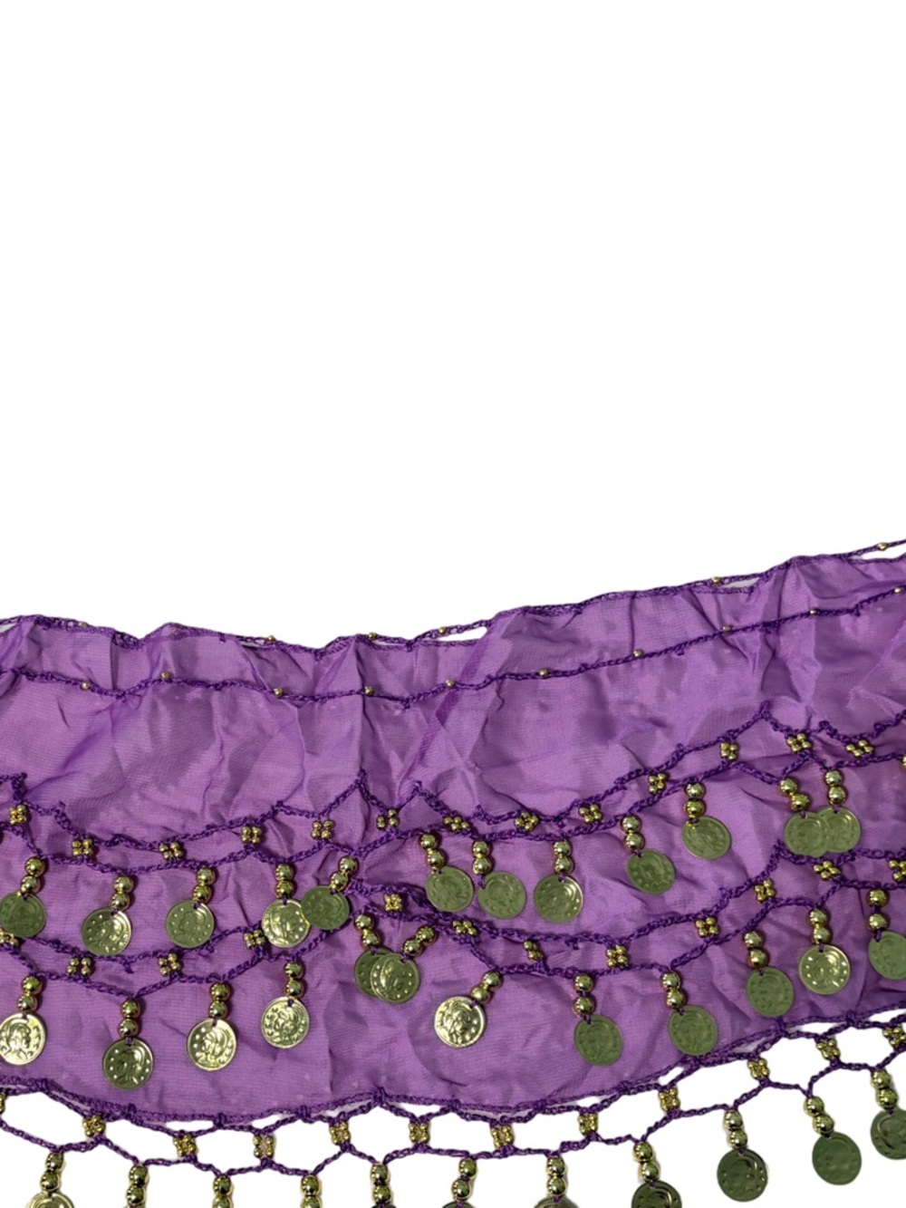 Purple Coin Fringe Belly Dance Hip Scarf - Gold Coins - Picture 2 of 4